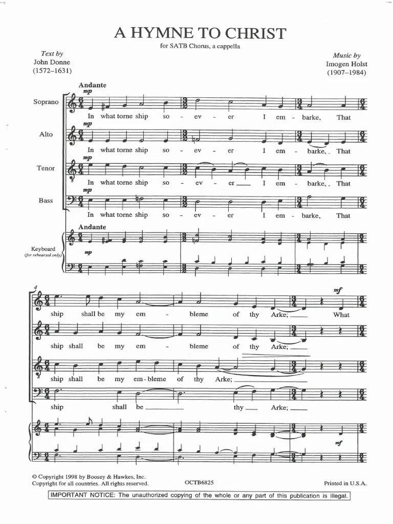 Holst Imogen A Hymne to Christ SATB BH