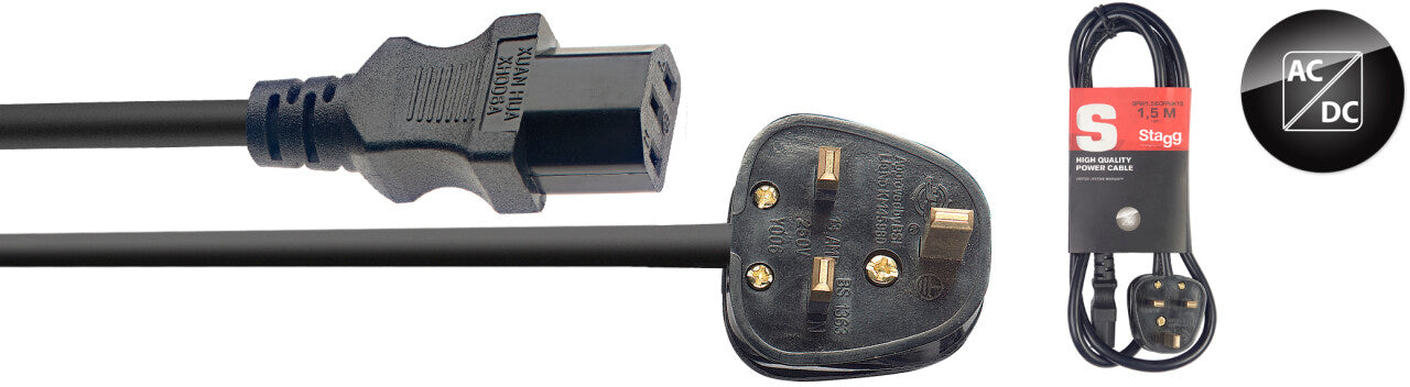 Stagg 3Pin Mains Power Cable 1.5m SPW1