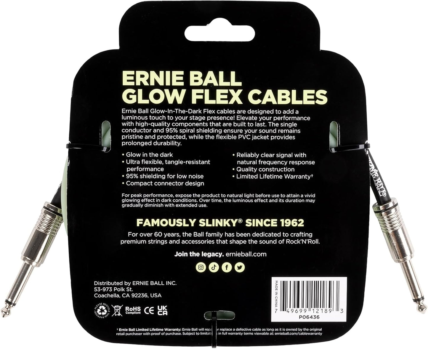 Ernie Ball Flex Cable 10ft Green Glow