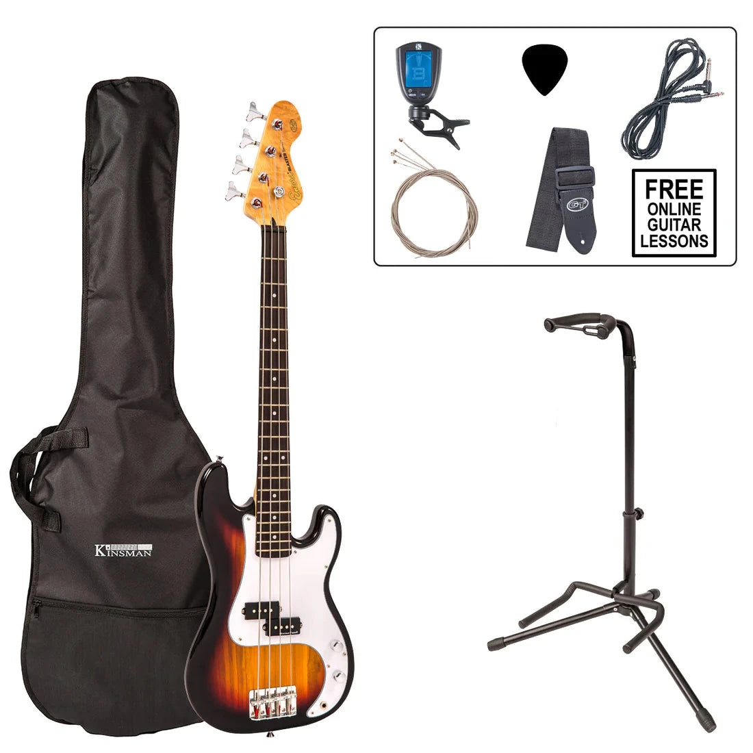 Encore Electric Bass Guitar E20 7/8 Size Sunburst