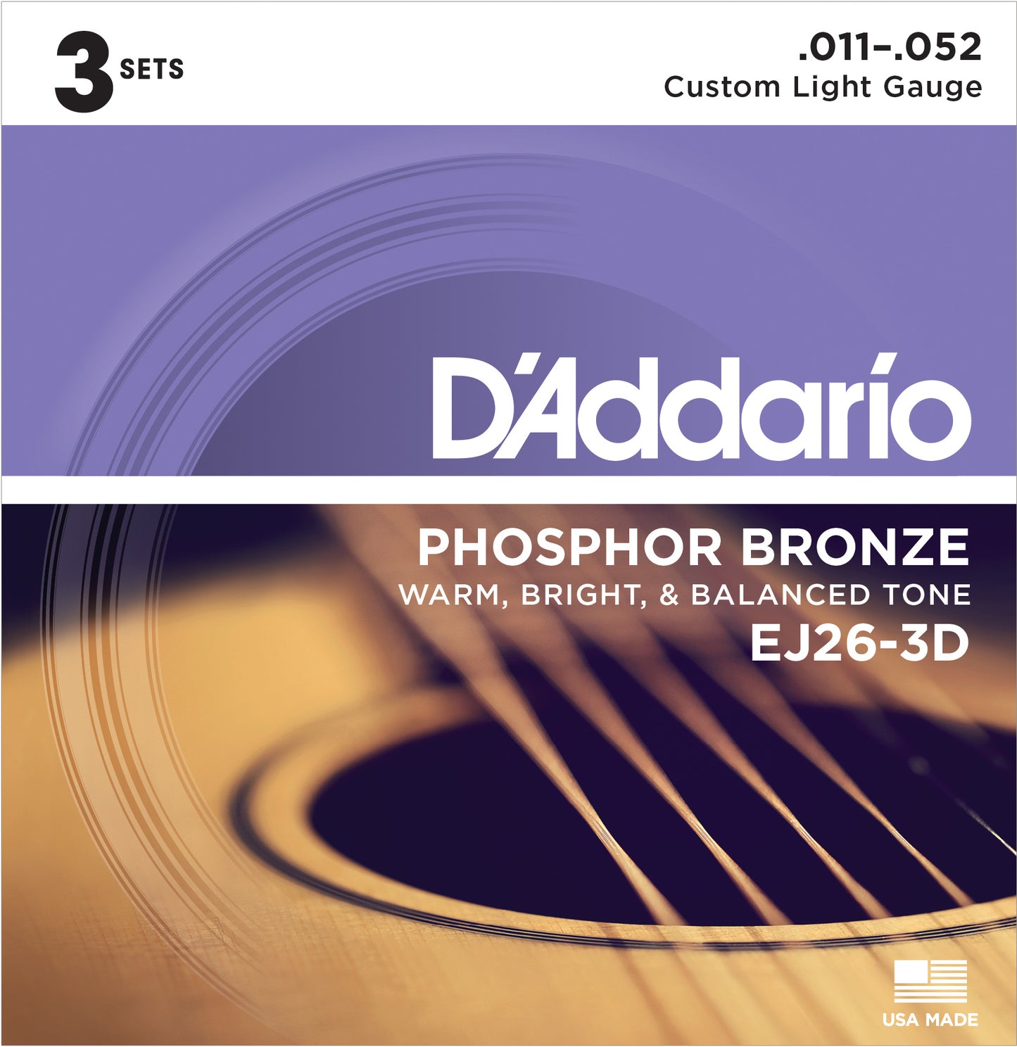 D'Addario EJ26-3D 3Pack Acou Gtr Cust Light