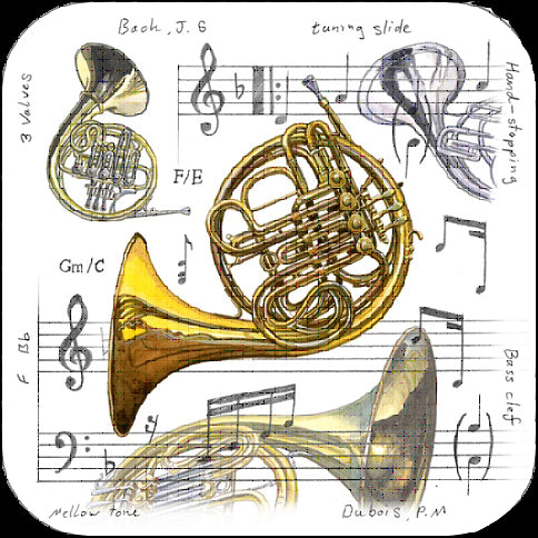 Coaster Set of 4 French Horn