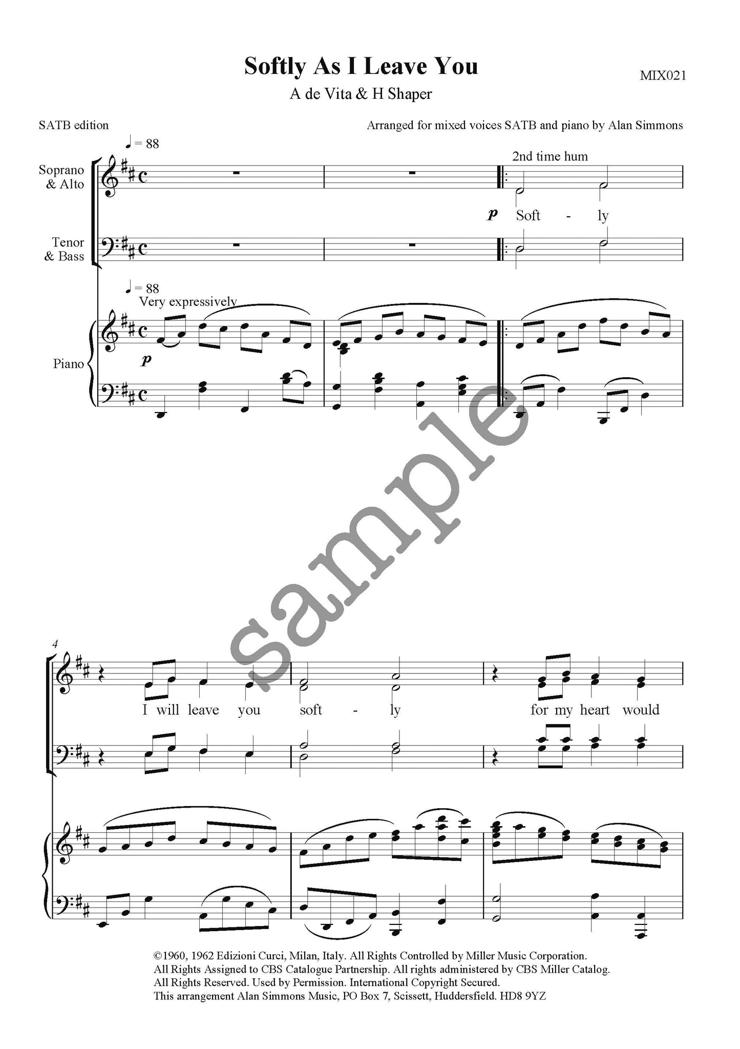 Softly as I leave you SATB Simmons MIX02