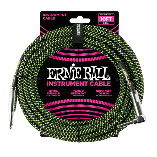 Ernie Ball 10ft Instrument Cable Black/Green Braided