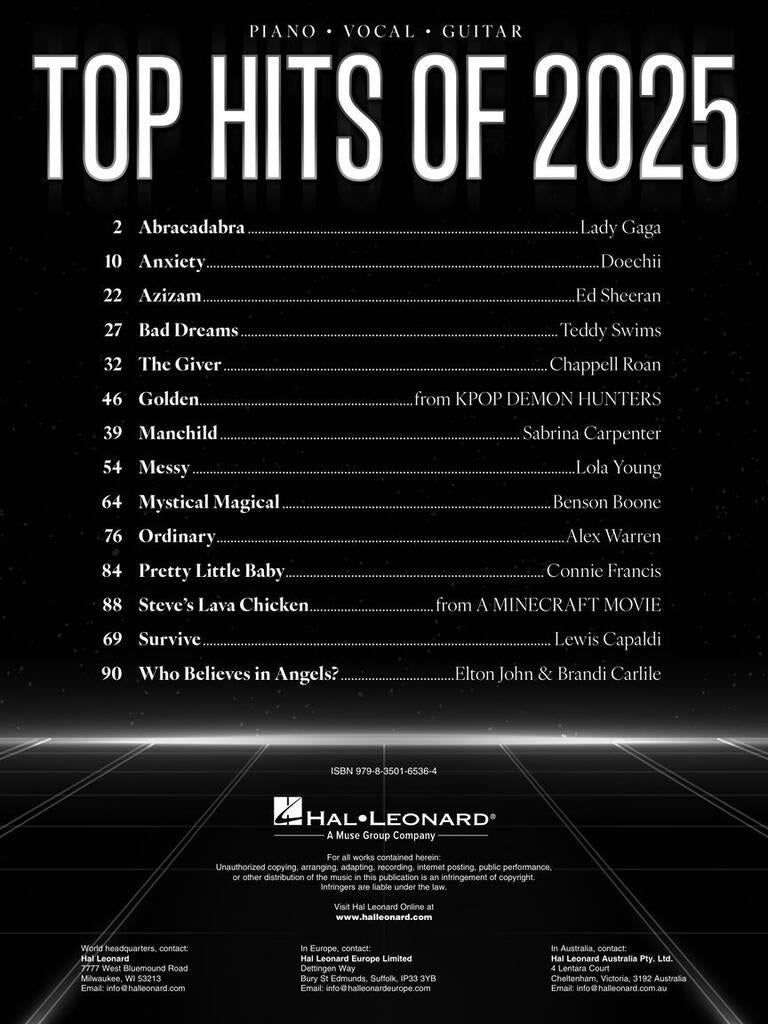Top Hits of 2025 ~ Piano-Vocal-Guitar