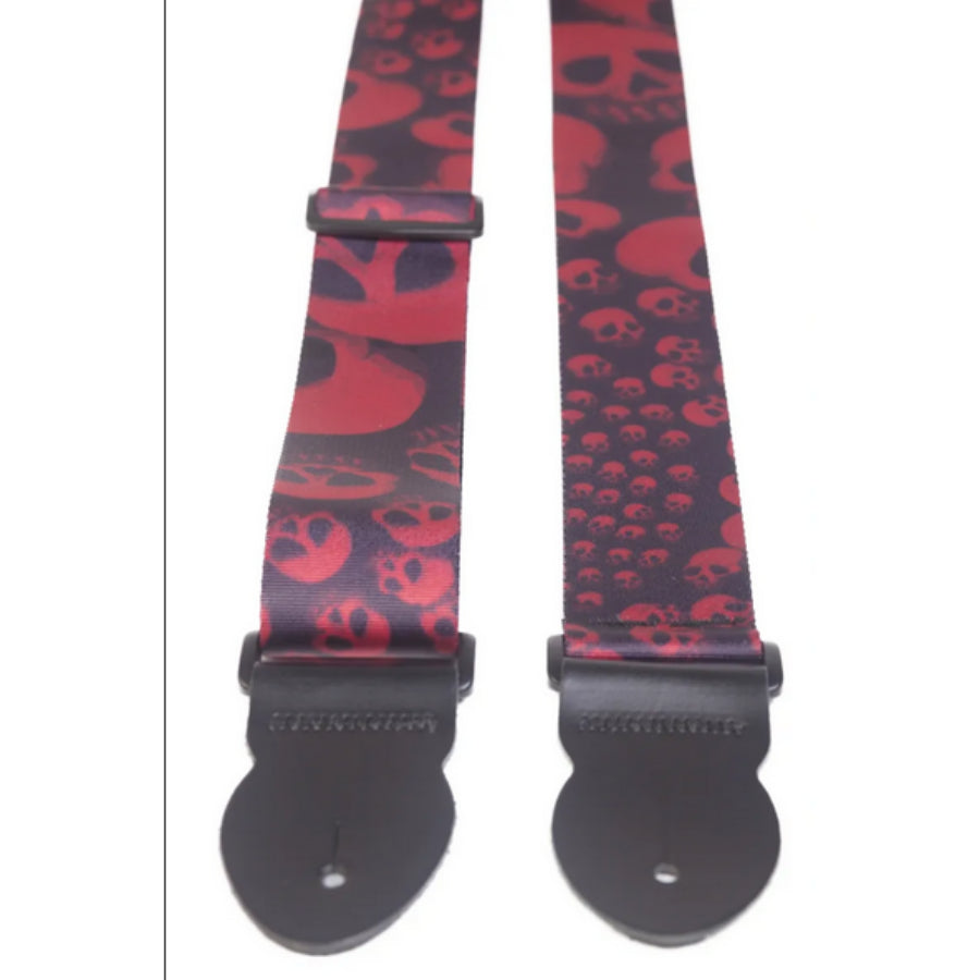 Guitar Strap - Leathergraft - Graphic Webbing Skulls - Infinity Red
