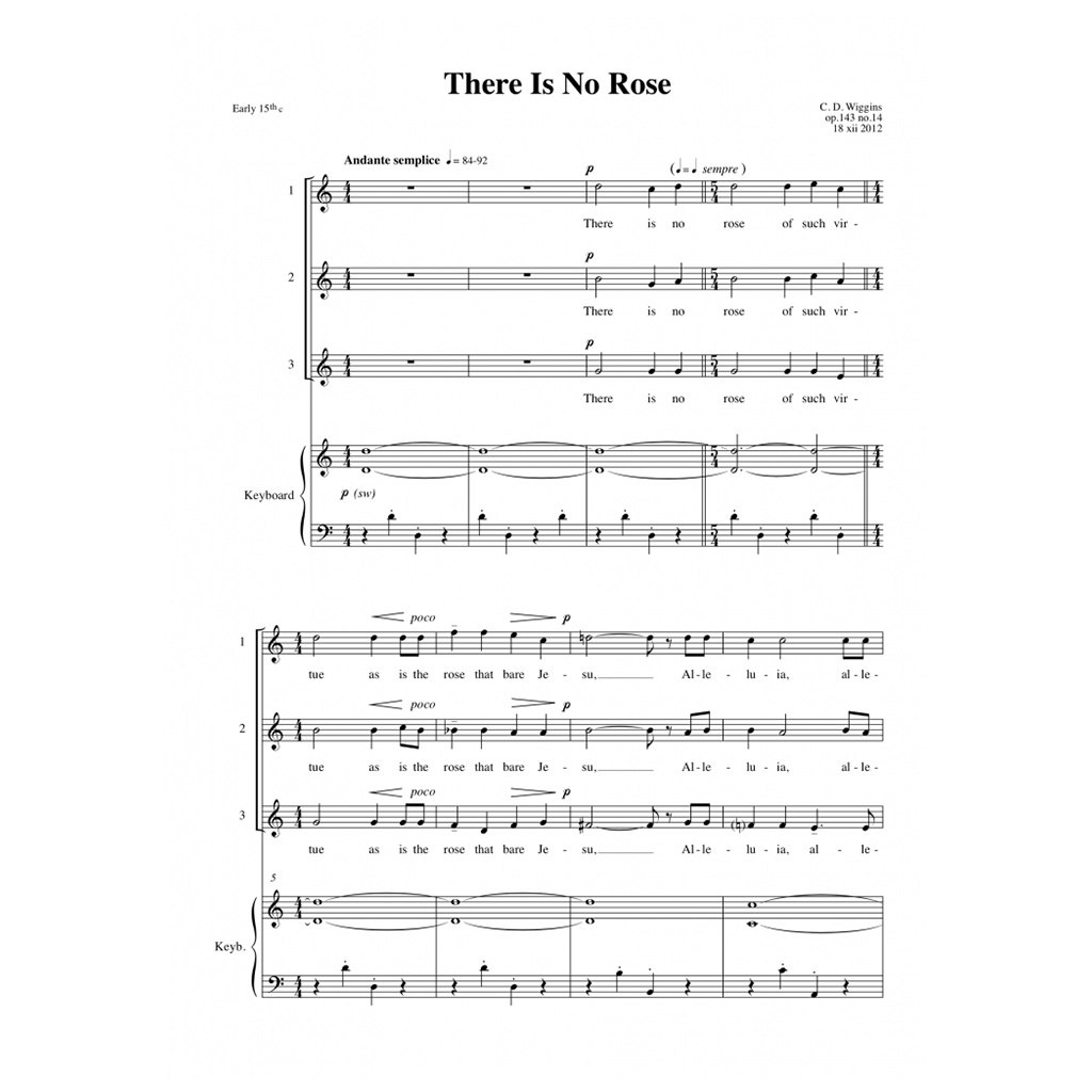 Wiggins: There Is No Rose Op. 143 No. 14 - Three Voices & Organ