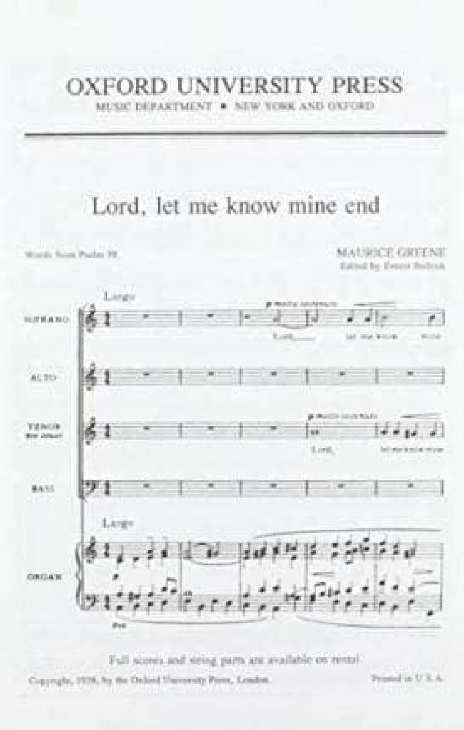Greene Lord Let Me Know Mine End SATB & Ogn