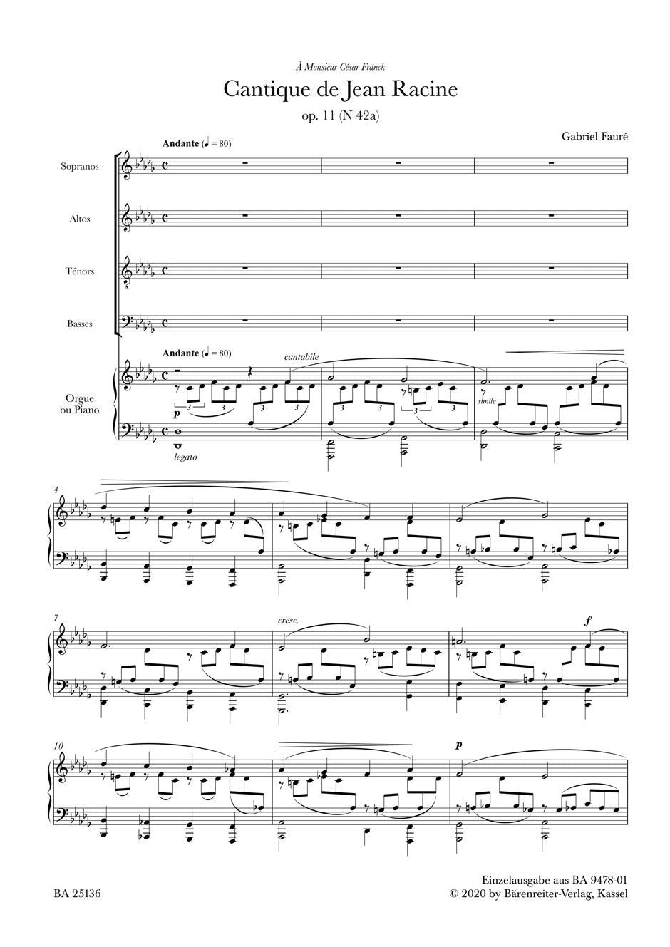 Faure Cantique de Jean Racine SATB BA