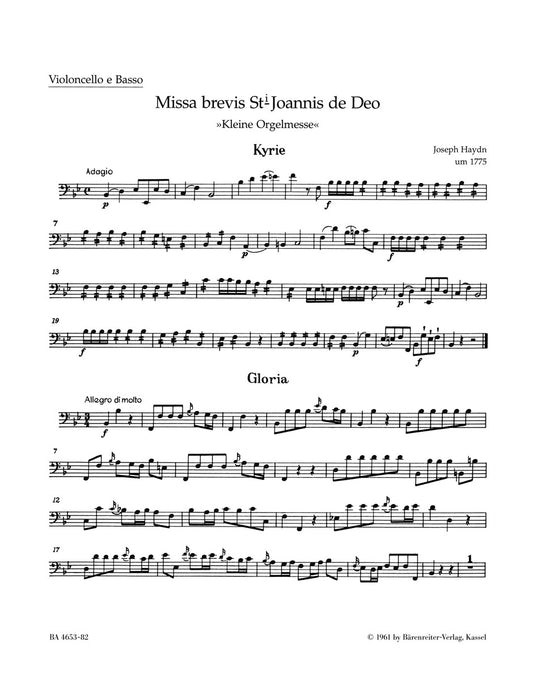Haydn Organ Mass Vc Pt Ba