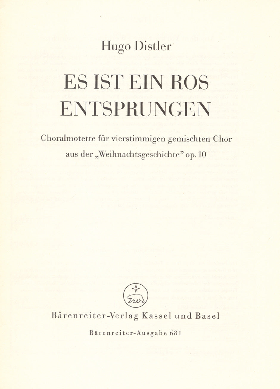 Distler Es ist ein ros entsprungen SATB