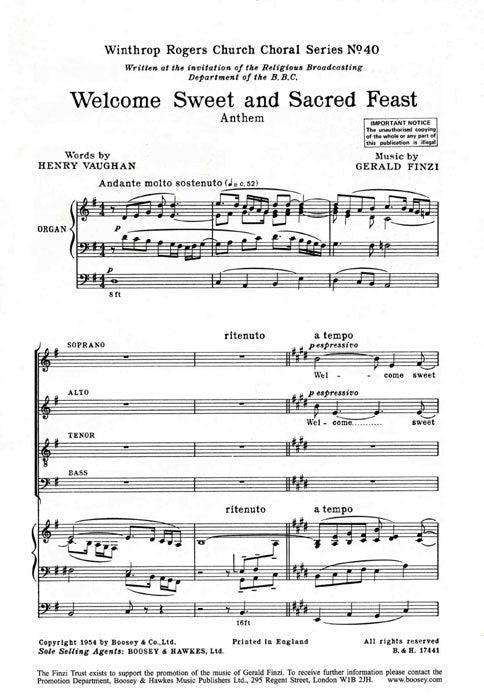 Finzi Welcome Sweet & Sacred Feast SATB