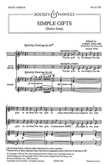 Copland Simple Gifts (Shaker Song) SA/T