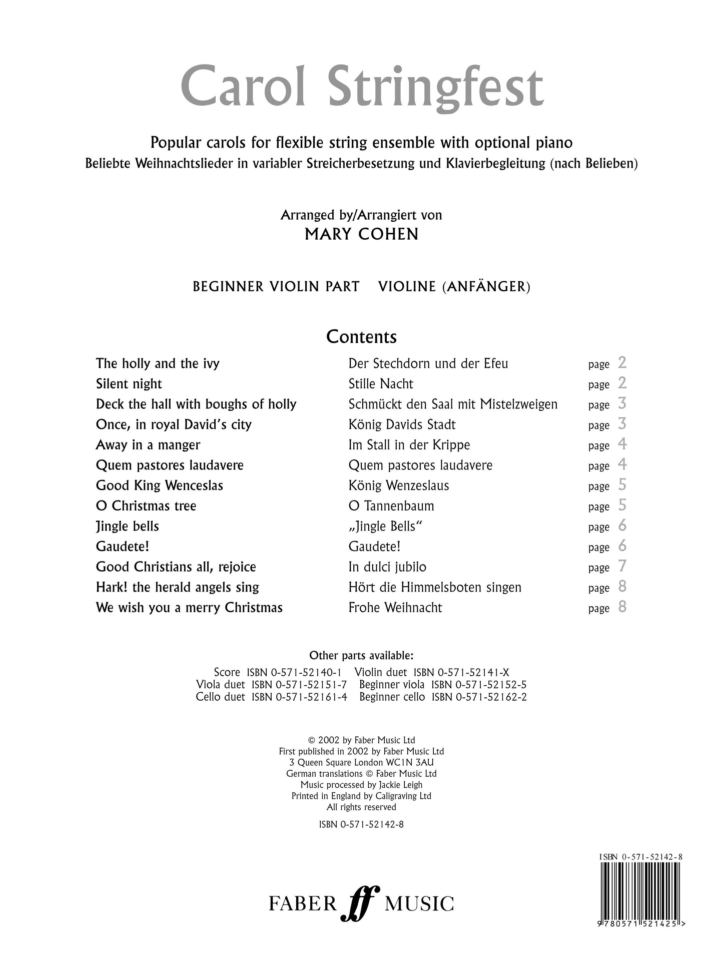 Carol Stringfest Beg Vln Pt Cohen FM