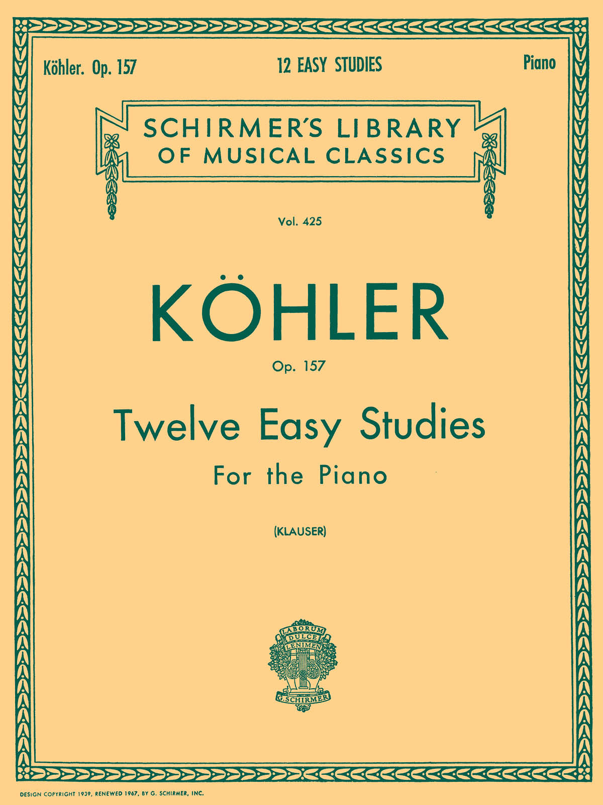 Kohler 12 Easy Studies Op157 Pno GS