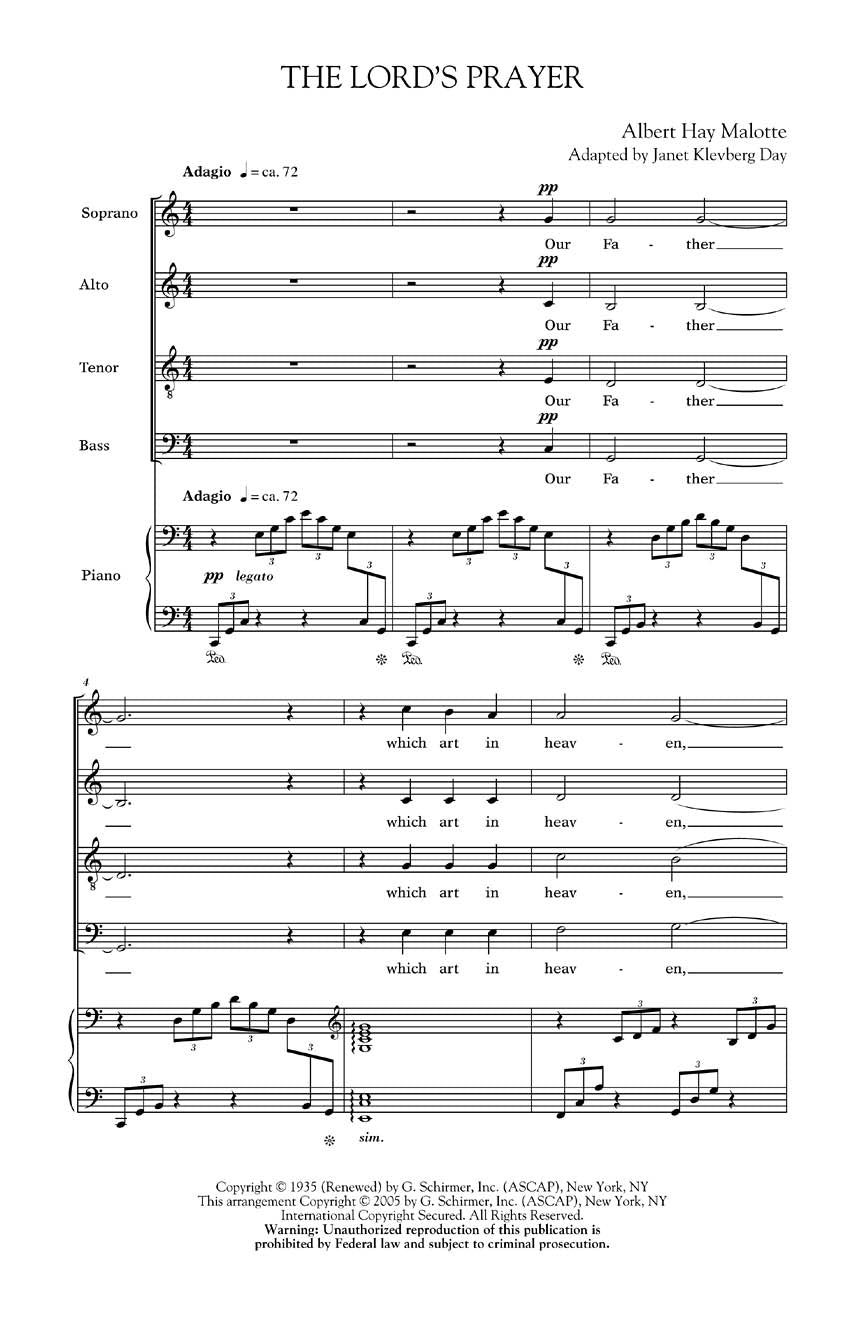 Malotte Lords Prayer Cmaj SATB GS