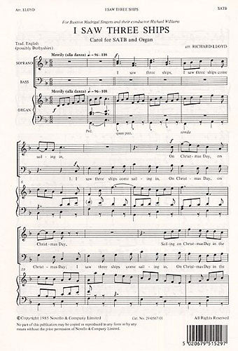 Lloyd I saw three Ships SATB/Organ