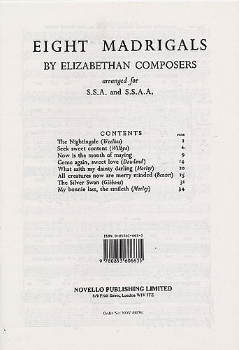 Eight Madrigals Elizabethen SSA&SSAA Ch