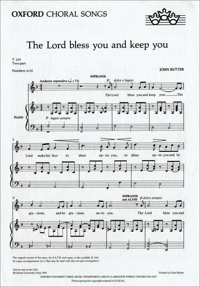 Rutter The Lord Bless You & Keep You 2p