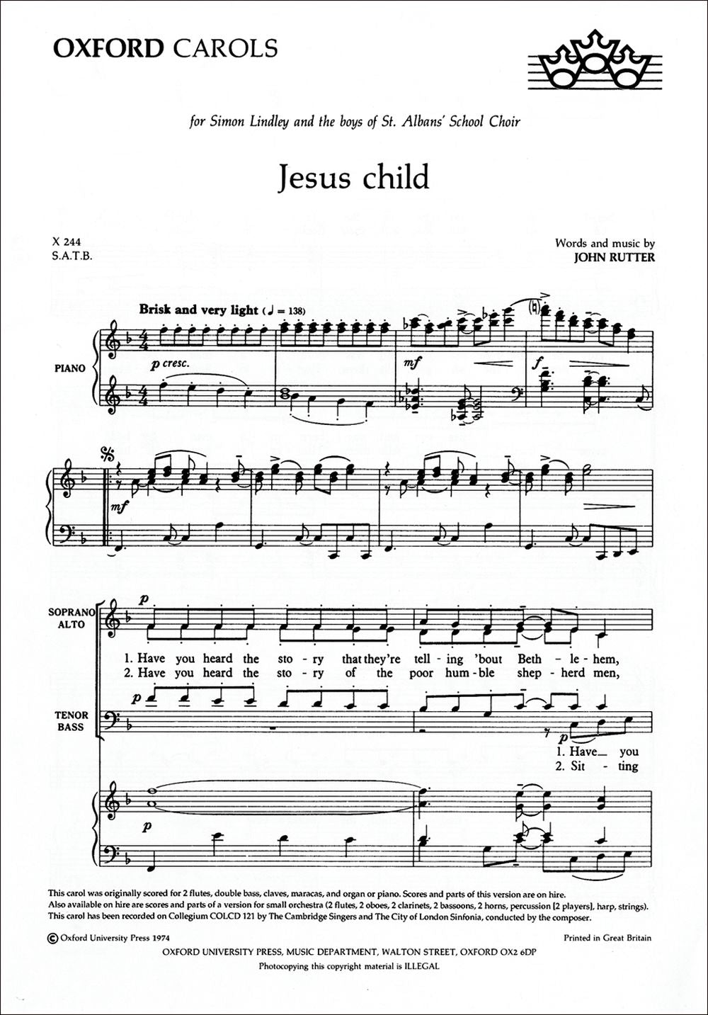 Rutter Jesus Christ SATB+Pno Fmaj