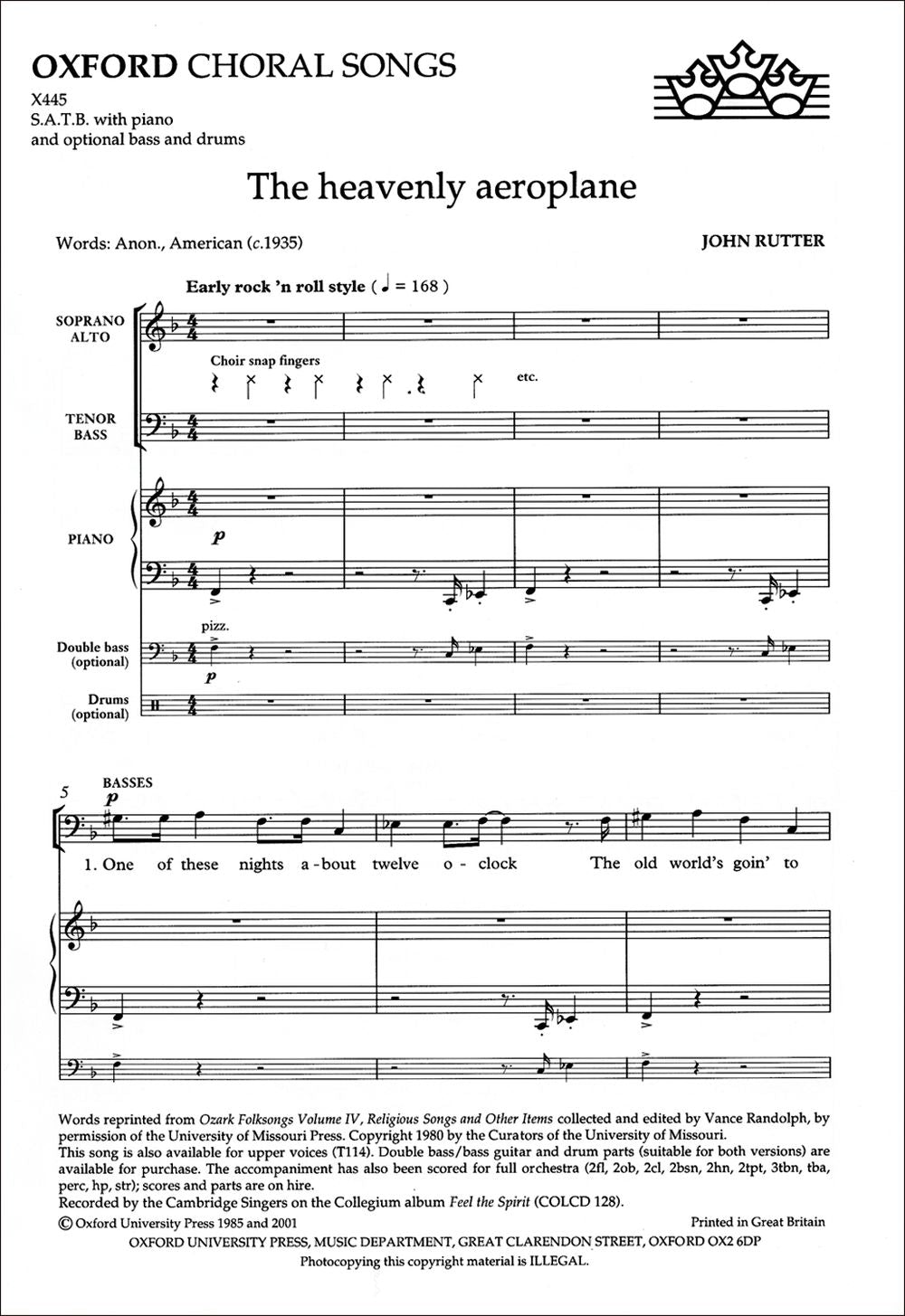Rutter The Heavenly Aeroplane SATB+Pno