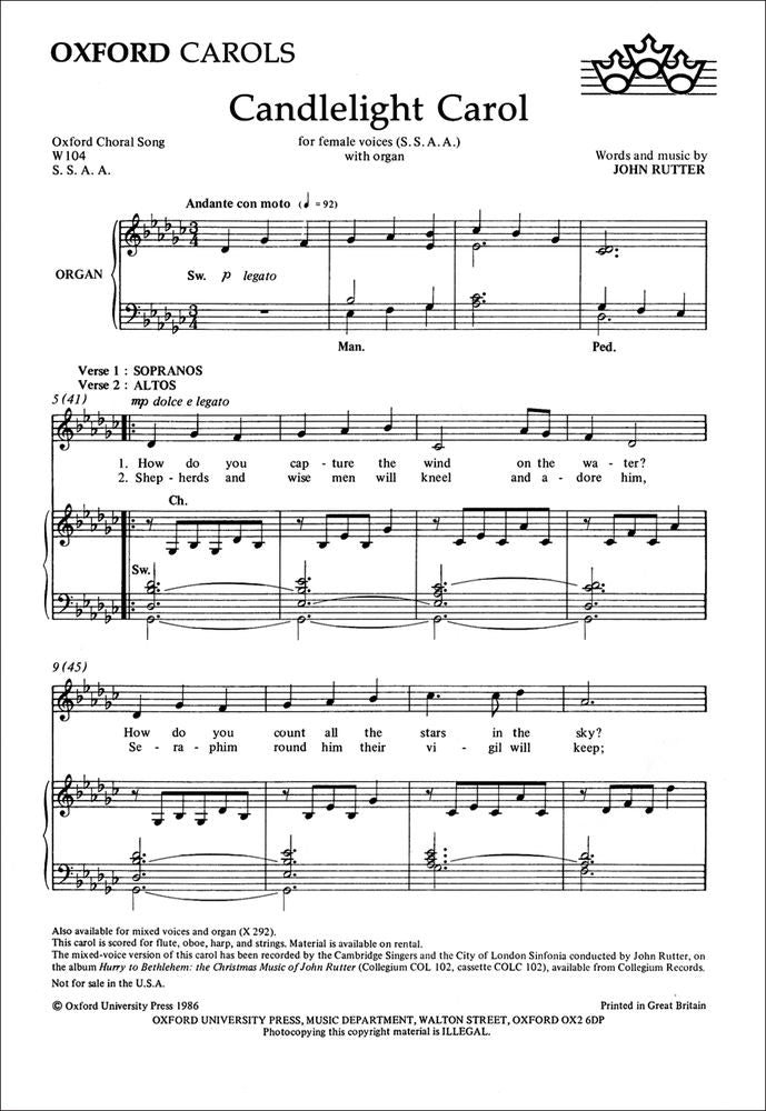 Candlelight Carol Rutter SSAA/Organ