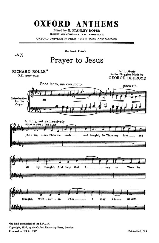 Oldroyd Prayer to Jesus SATB+Organ