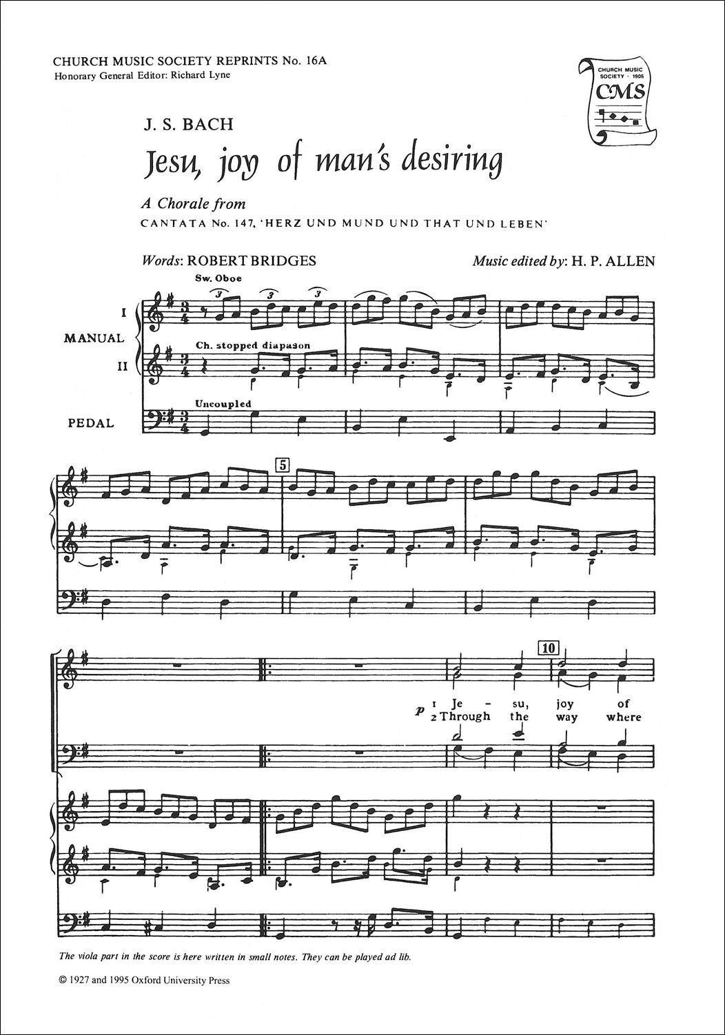 Bach Jesu, Joy of Mans desiring CMS R