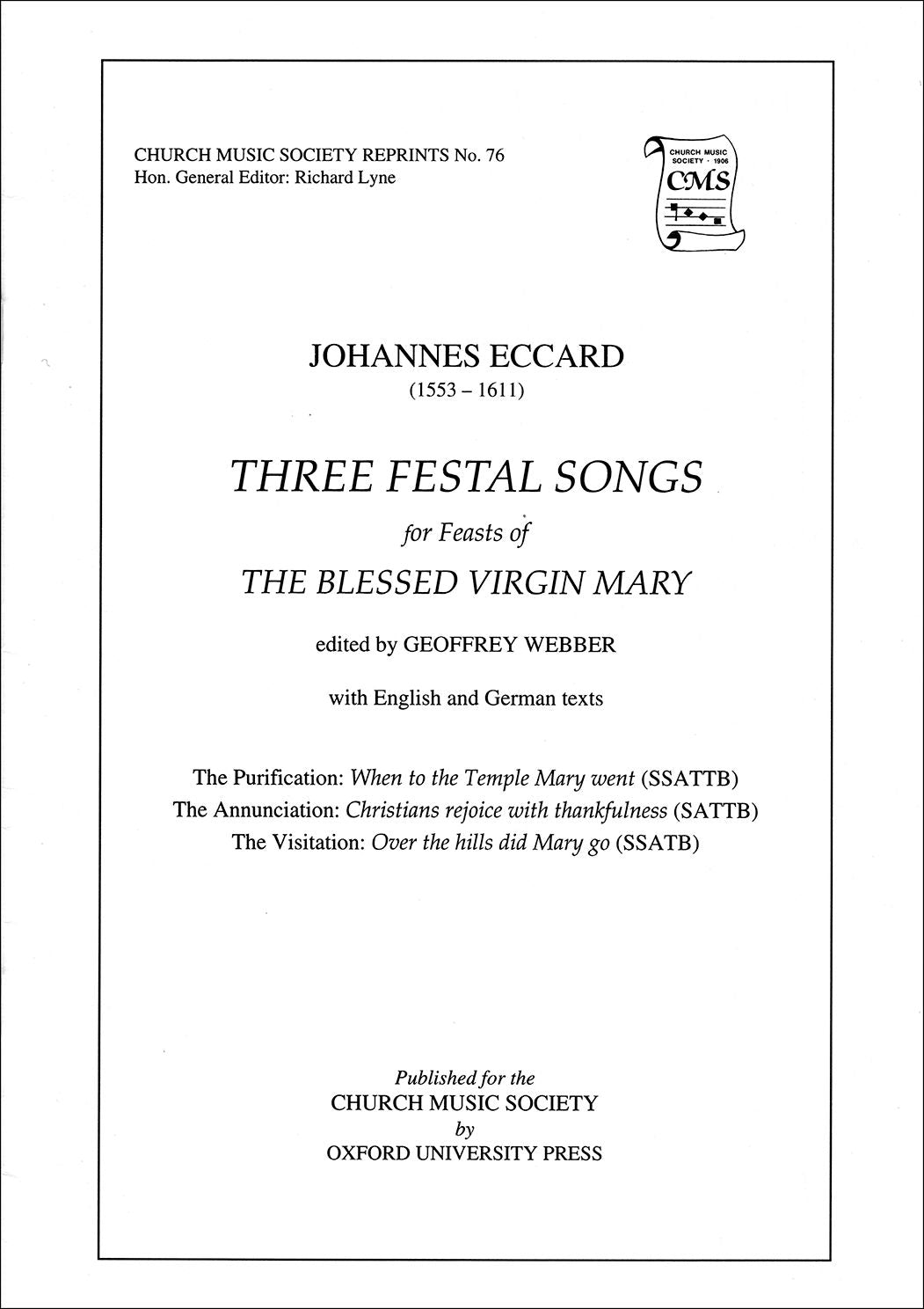 Eccard, Three Festal Songs SATB