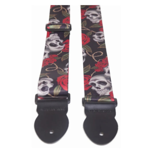 Gtr Strap LG Graphic Skulls n Roses