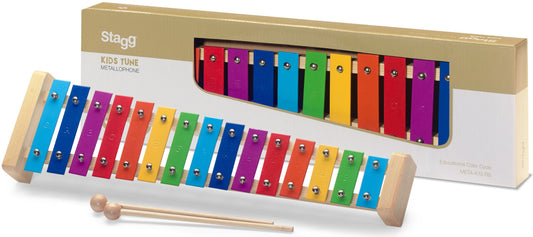 Stagg Metallophone with 15 Colour-Coded Keys and Two Wooden Mallets