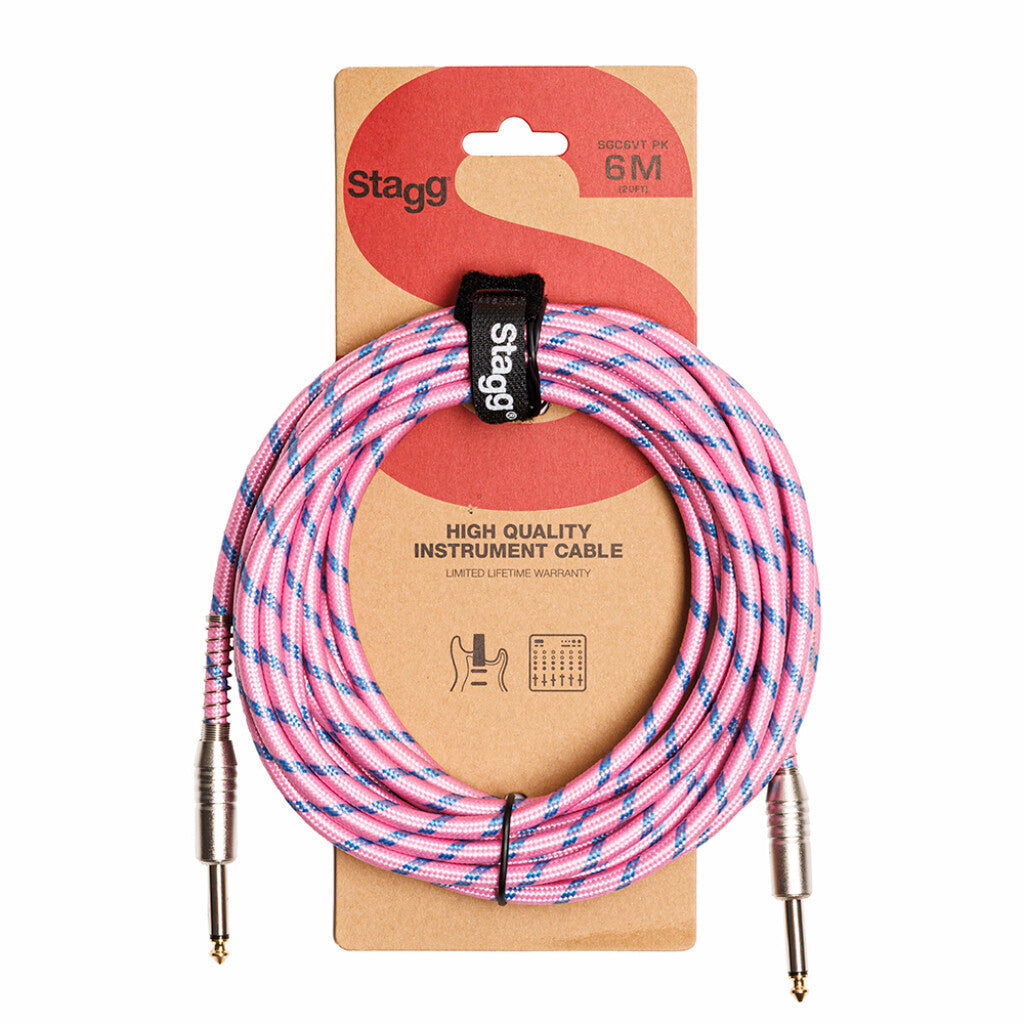 Stagg Instrument Cable Vin Tweed Pink Cable 6m