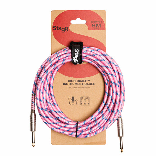 Stagg Instrument Cable Vin Tweed Pink Cable 6m