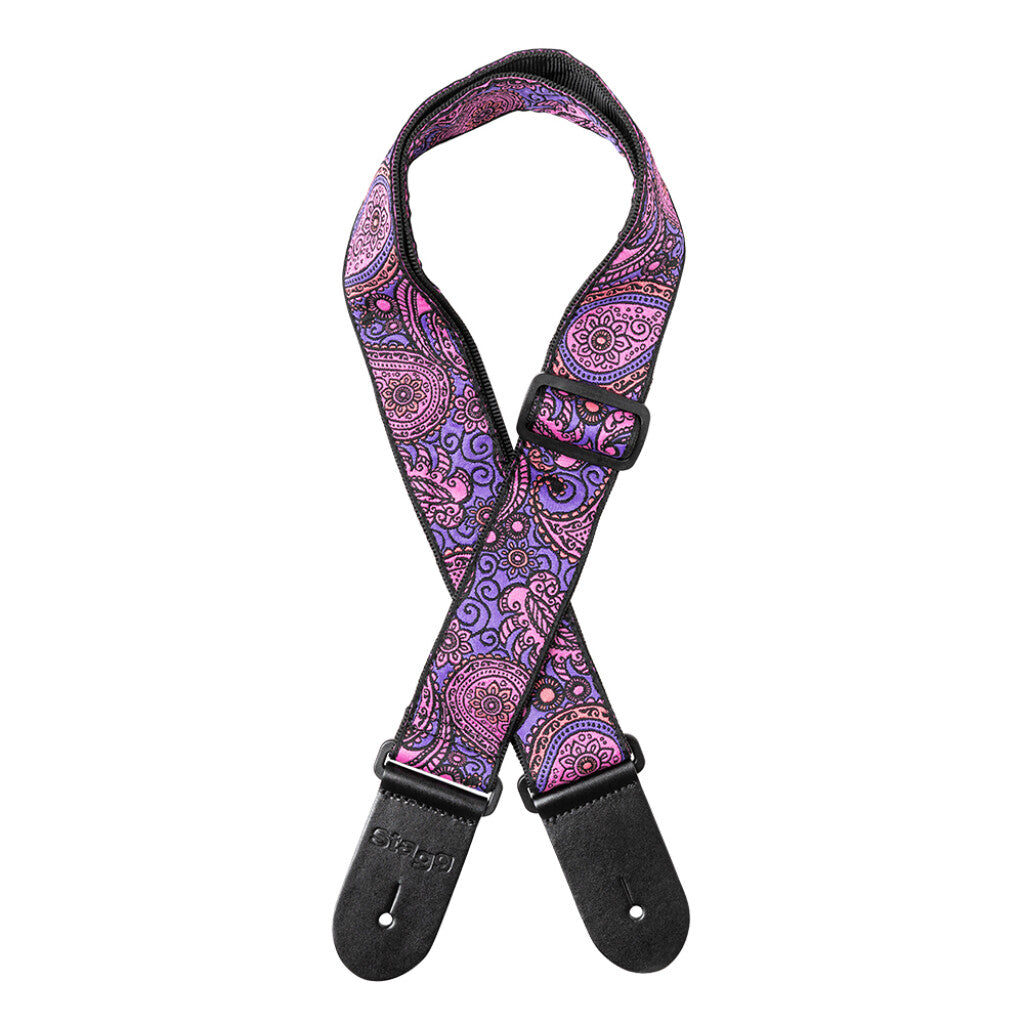 Stagg Guitar Strap Woven Paisley Pink