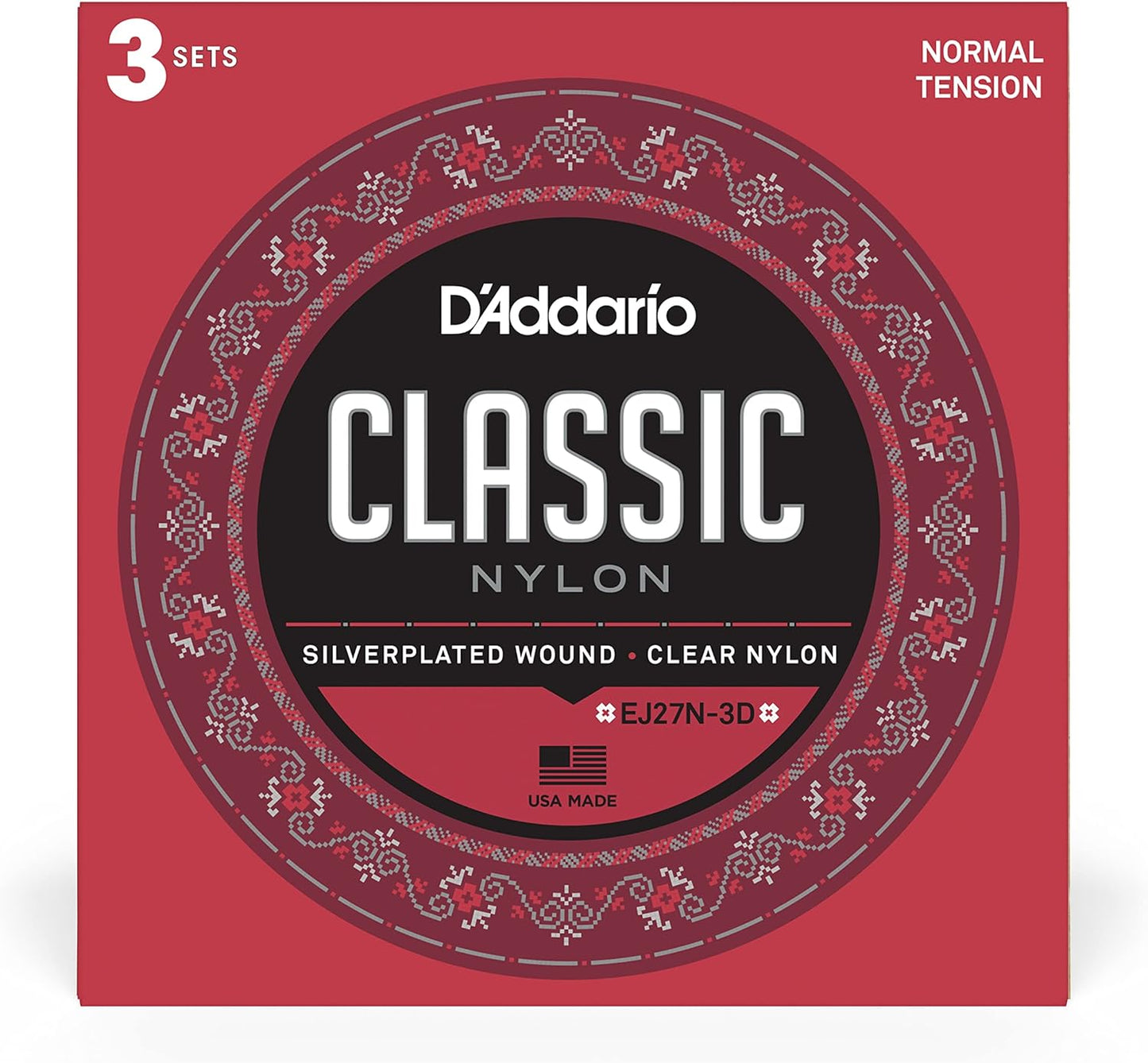D'Addario EJ27N-3D 3 Pack Classical Guitar Strings Nylon Normal Tension