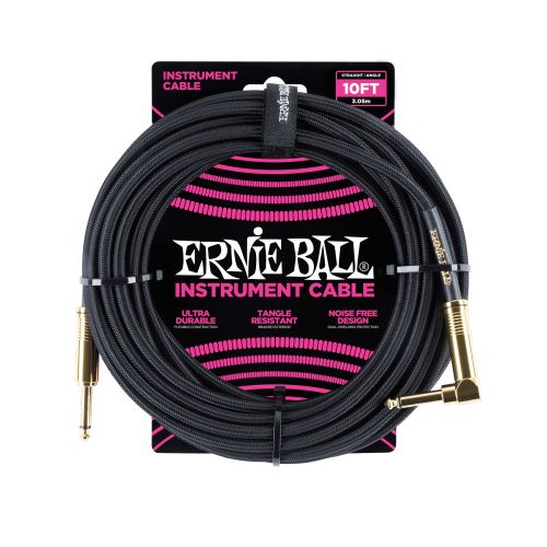 Ernie Ball Instrument Cable 10ft Straight to Angle Black