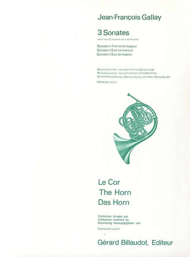 Gallay Le Cor 3 Sonatas Horn & Bassoon/Cello Billaudot Edition