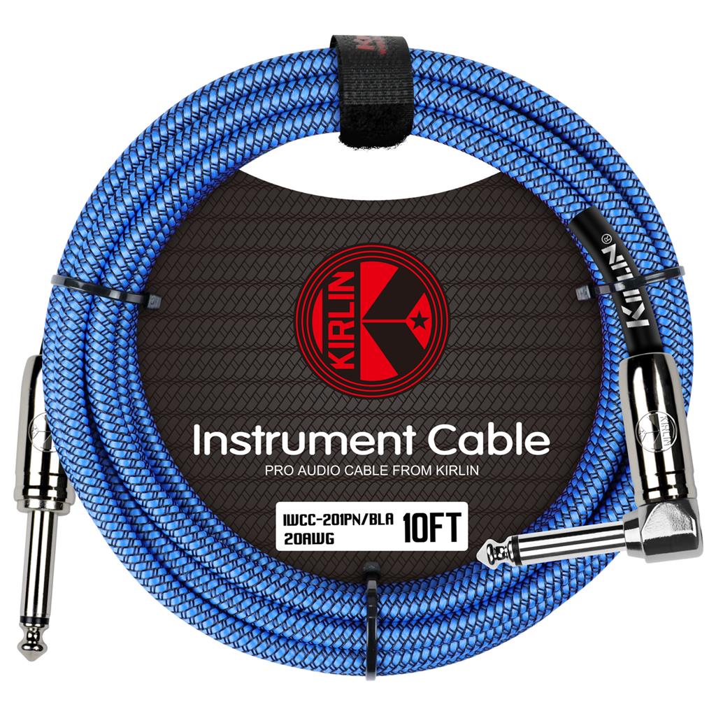 Kirlin Fabric 10ft Straight to Angle Jack Blue Cable