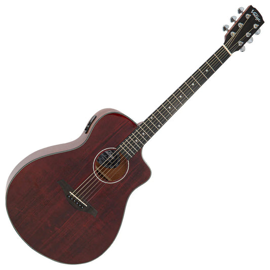 Vintage Electro-Acoustic Guitar VEC300CR Claret Red