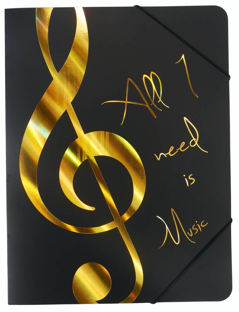 Elastic Folder - "All I Need is Music" - Golden - A4