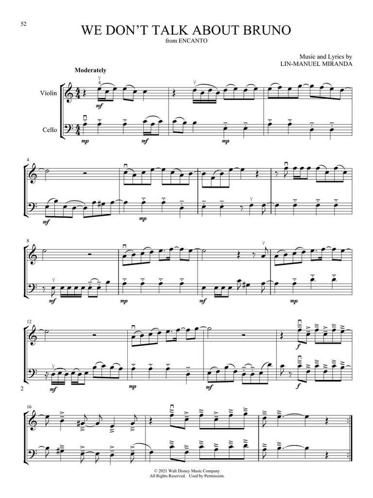 Disney Songs for Violin and Cello Duet