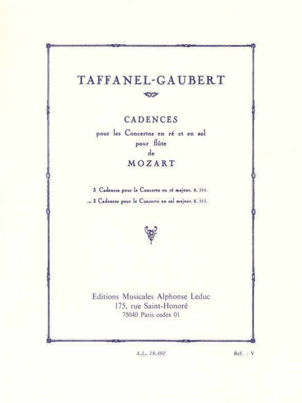 Mozart Flt Conc G K313 Cadenzas 3 Taff