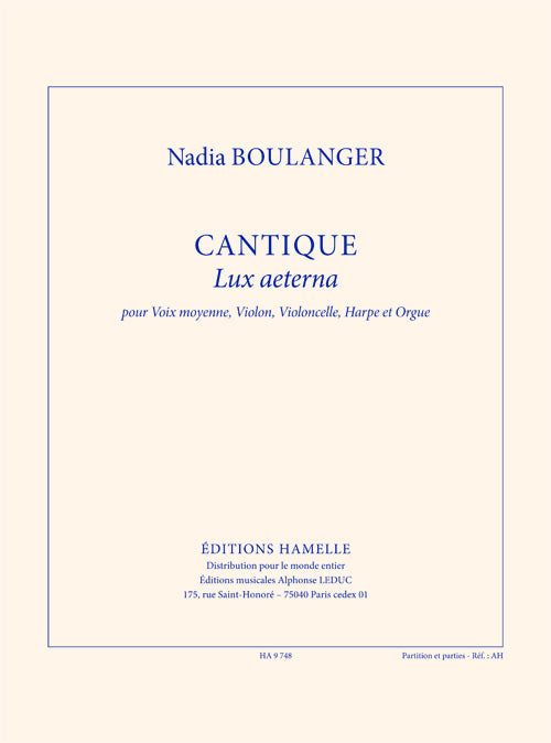 Boulanger Cantique Lux Aeterna Score+Pt