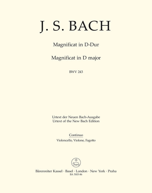 Bach Magnificat D maj BWV243 Vc/Kb/Bsn