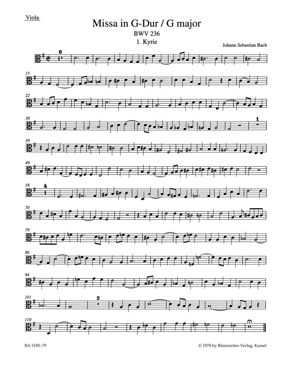 Bach Mass Gmaj Lutheran Vla