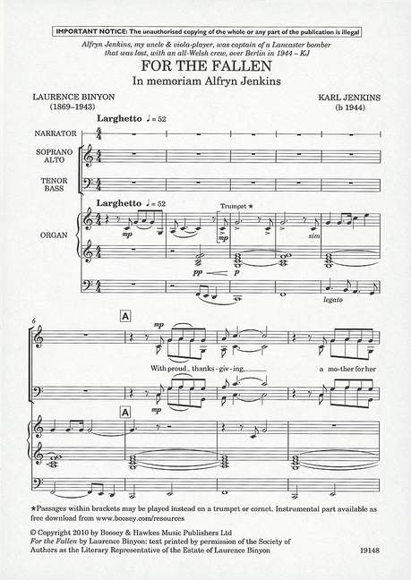 Jenkins For The Fallen SATB+Org BHP