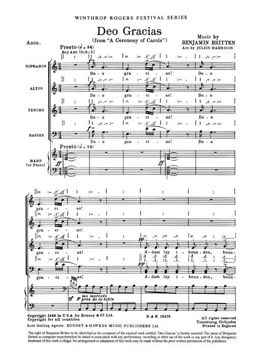 Britten Deo Gracias SATB+Hrp/Pno BHP