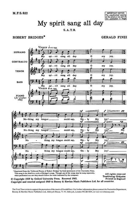 Finzi My Spirit Sang All Day SATB&Organ