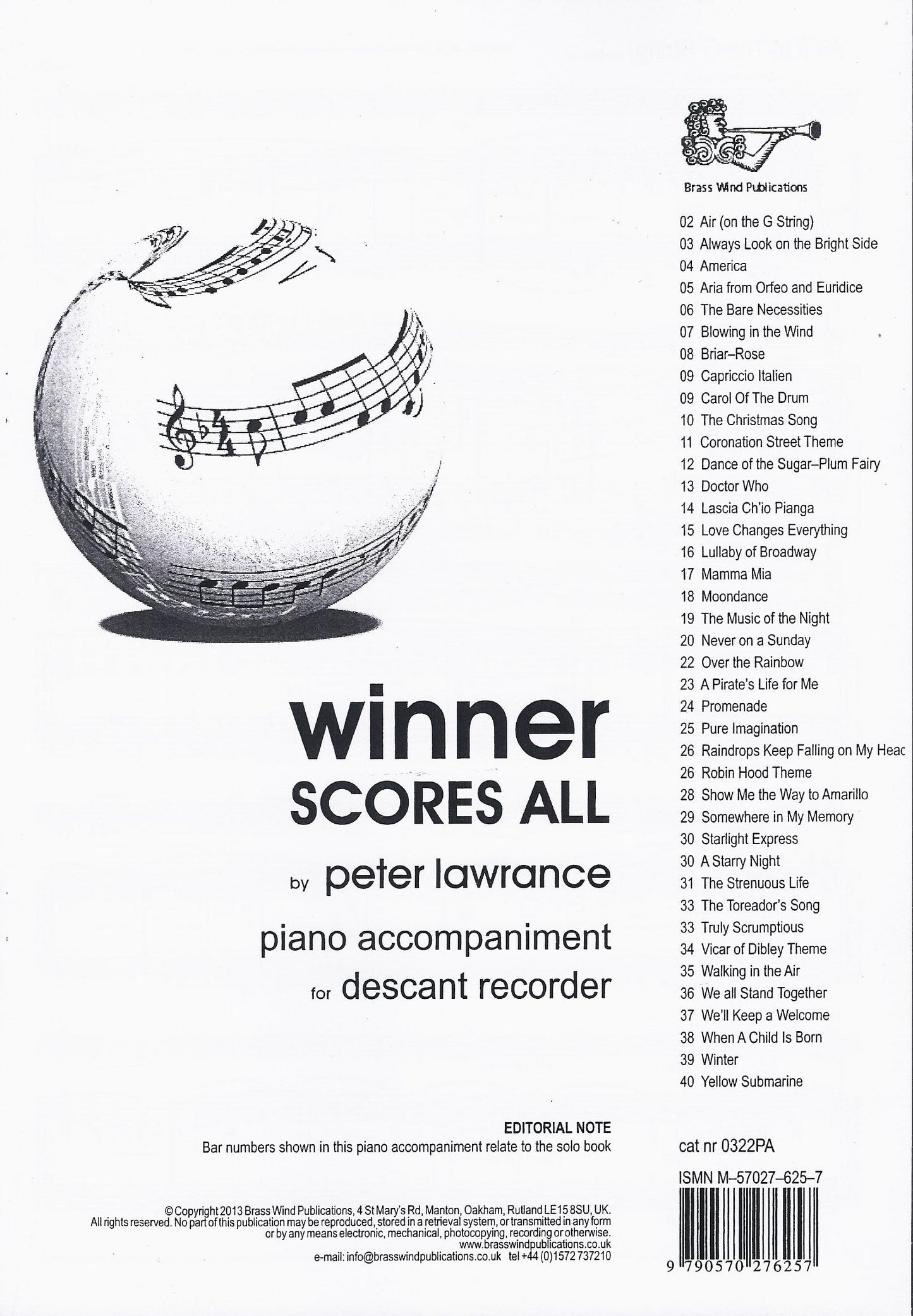 Winner Scores All Piano Accompaniment Descant Recorder BW