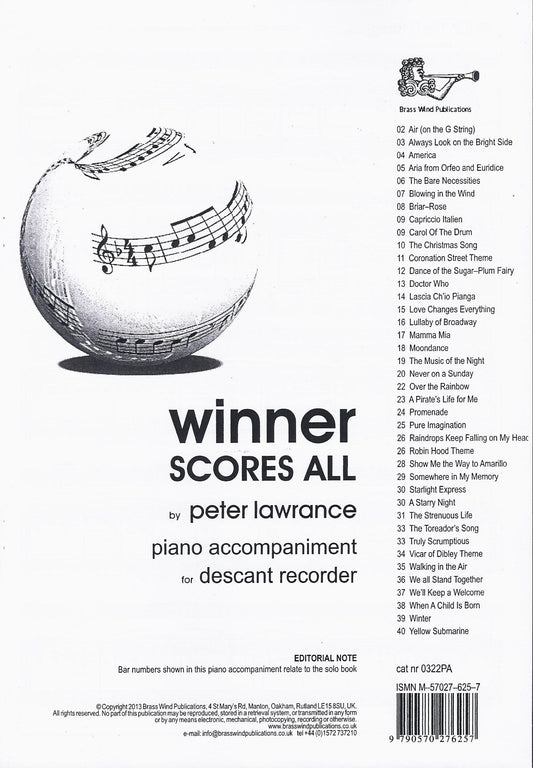 Winner Scores All Piano Accompaniment Descant Recorder BW